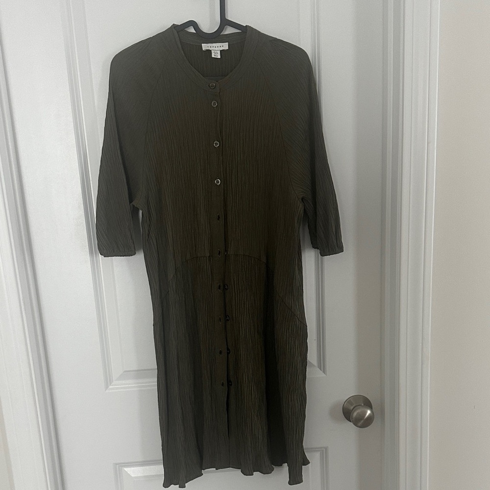 Topshop Olive Button-Down Mini Dress